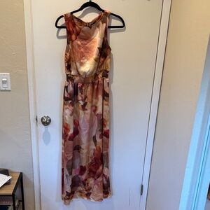 Silk sleeveless orange, brown, red dress